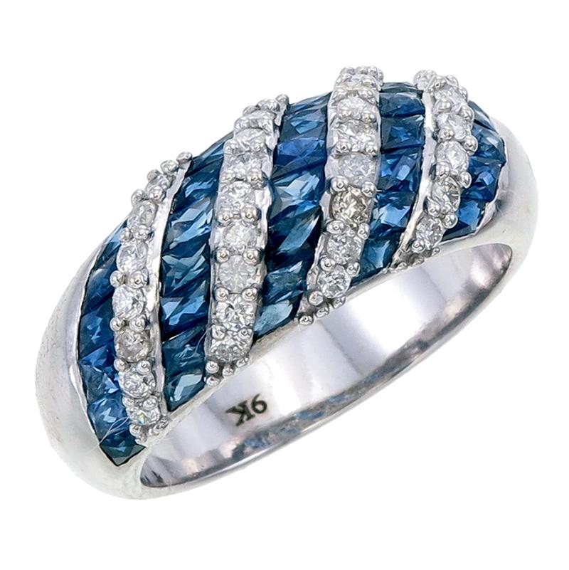 9K White Gold Sapphire and Diamond Ring