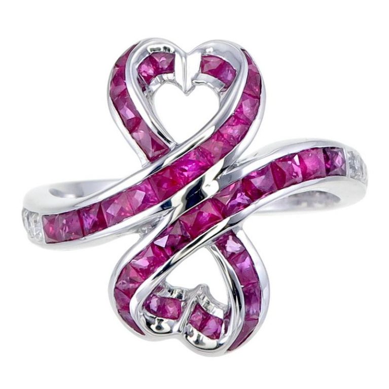 9K White Gold Ruby and Diamond Ring