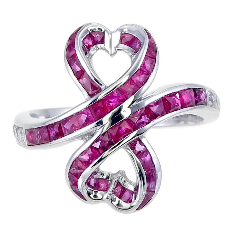 9K White Gold Ruby and Diamond Ring