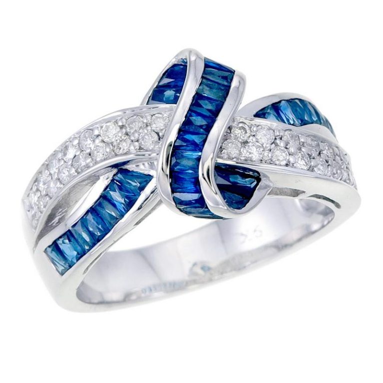 9K White Gold Sapphire and Diamond Ring